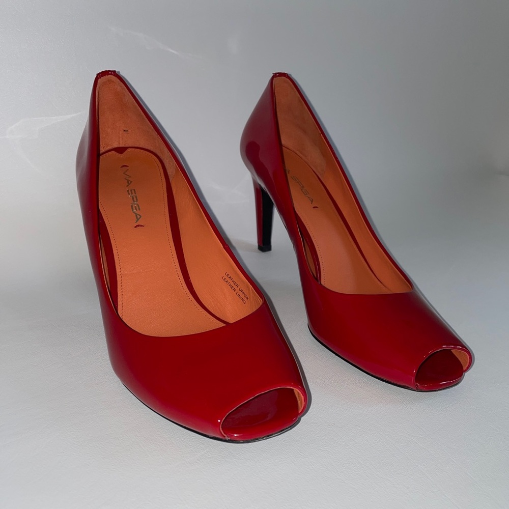 Via Spiga Red Leather Open Toe Pumps Size 9.5 M
